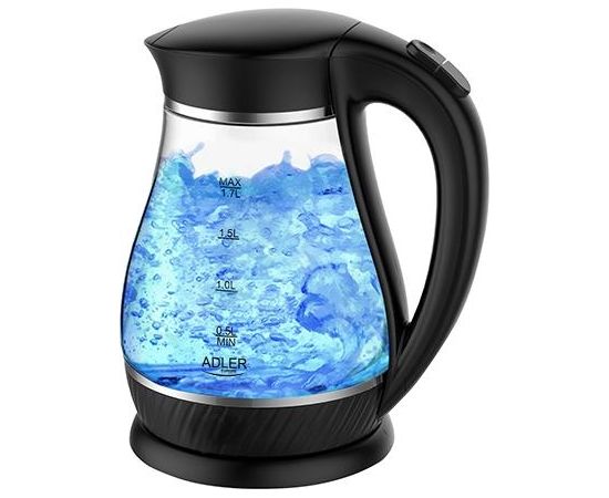 Adler Kettle  AD 1274  Standard, Plastic, glass, Black/ transparent, 2200 W, 360° rotational base, 1.7 L