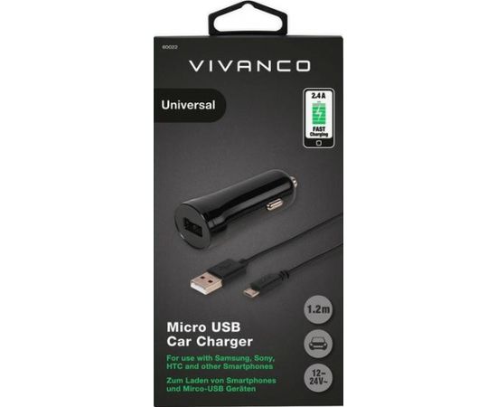 Vivanco auto lādētājs USB 2,4A 1,2m (60022)