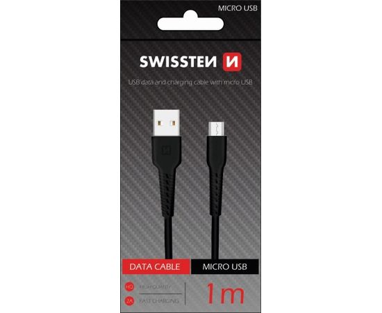 Swissten Basic Fast Charge 3A Micro USB Datu un Uzlādes Kabelis 1m Melns