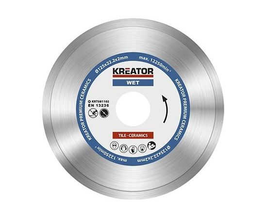 Dimanta griezējdisks Ø125x22.2x2mm, mitrai griešanai Kreator