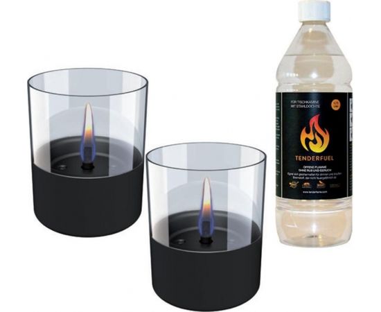 Tenderflame Gift Set, 2 Tabletop burners + 0,7 L fuel,  Lilly 10 cm Black