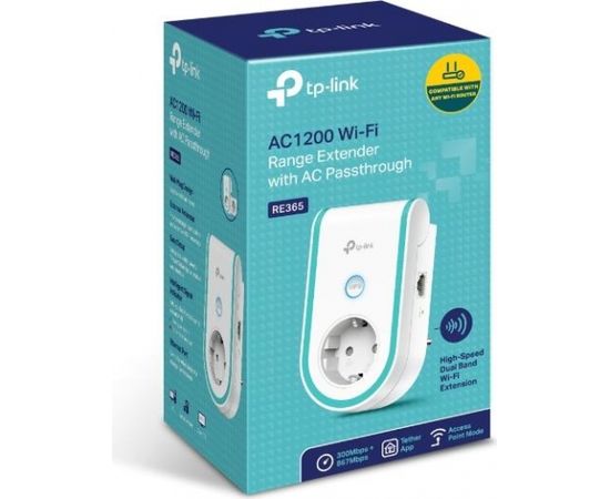 TP-LINK Extender RE365 802.11ac, 2.4GHz/5GHz, 300+867 Mbit/s, 10/100/1000 Mbit/s, Ethernet LAN (RJ-45) ports 1, Antenna type 2xExternal, with AC Passthrough