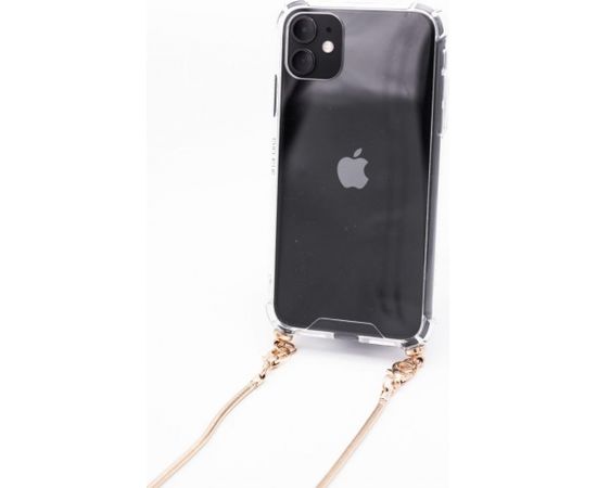 Evelatus iPhone 11 Pro Max Silicone TPU Transparent with Necklace Strap  Gold