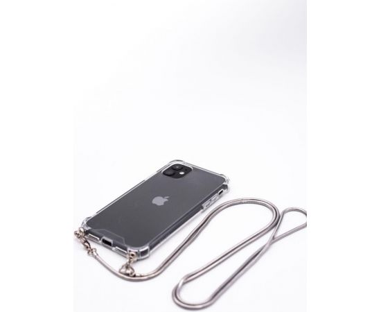 Evelatus iPhone 11 Pro Max Silicone TPU Transparent with Necklace Strap  Silver