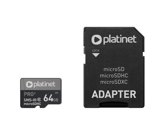 PLATINET MICROSDHC 64GB CLASS 10/UHS 1 PRO + ПЕРЕХОДНИК SD