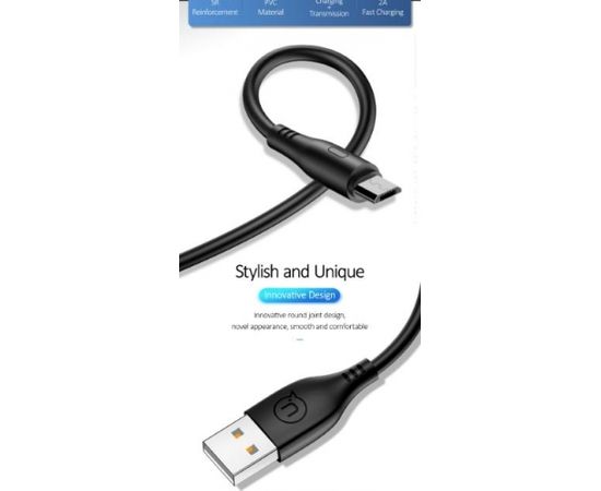 Usams US-SJ268 U18 Flexi PVC Universāls Micro USB uz USB DAtu un Ātras Uzlādes 2A Apaļa konektora Plug Labelis 1m Melns