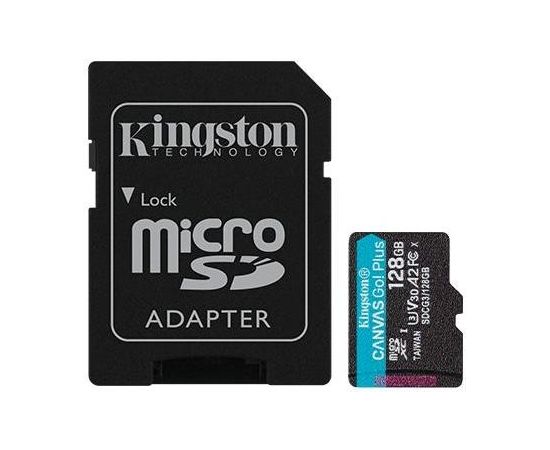 KINGSTON 128GB microSDXC UHS-I Canvas Go Plus 170R A2 U3 V30 Card + Adapter (Ir veikalā)