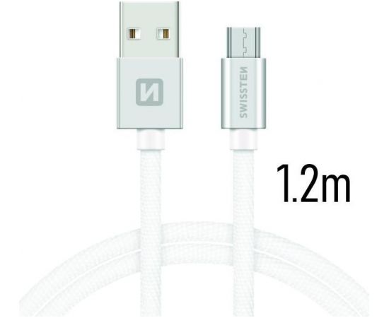 Swissten Textile Universāls Micro USB Datu un Uzlādes Kabelis 1.2m Sudraba