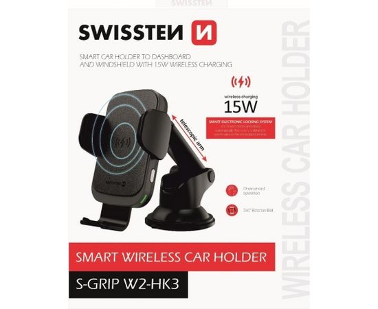 Swissten W2-HK3 Turētājs Ar 15W Wireless Uzlādi + Micro USB Vads 1.2m Melns