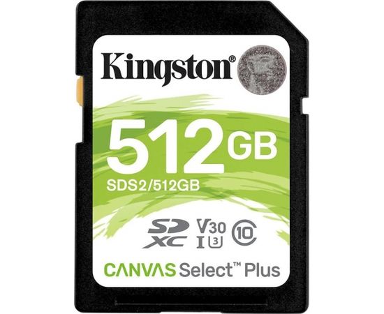 Kingston 512GB SDXC Canvas Select Plus 100R C10 UHS-I U3 V30 EAN: 740617298192