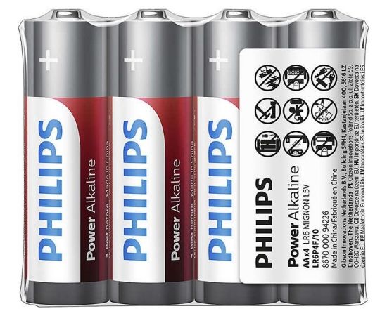 PHILIPS baterijas Power Alkaline,  iepakojumā 4 gab - LR6P4F/10