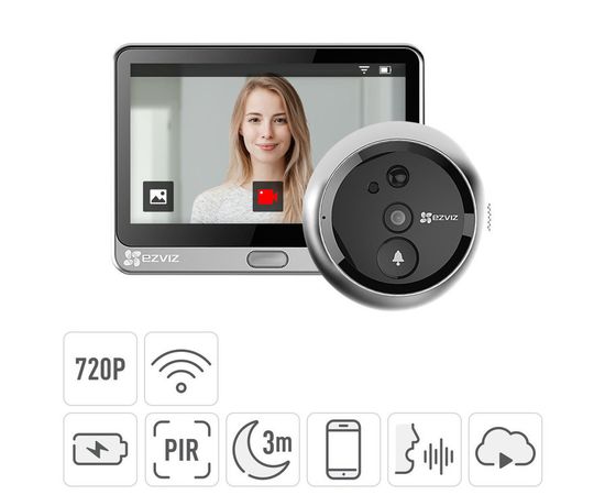 Wireless door camera with monitor, 720P HD, PIR, Wi-Fi, EZVIZ