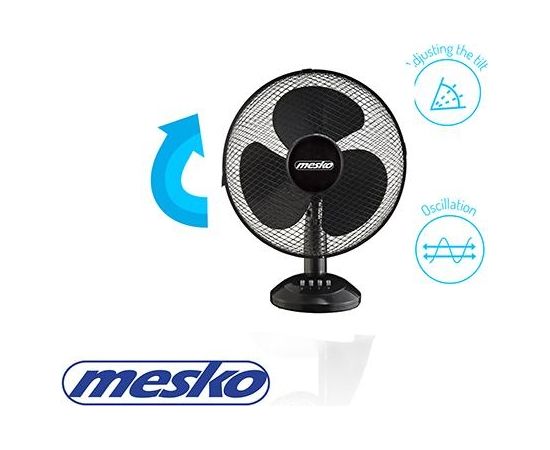 Mesko Fan MS 7310 Table Fan, Number of speeds 3, 45 W, Oscillation, Diameter 40 cm, Black