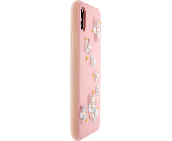 Devia Flower Embroidery Lanya Силиконовый Чехол для Apple iPhone X / XS Розовый