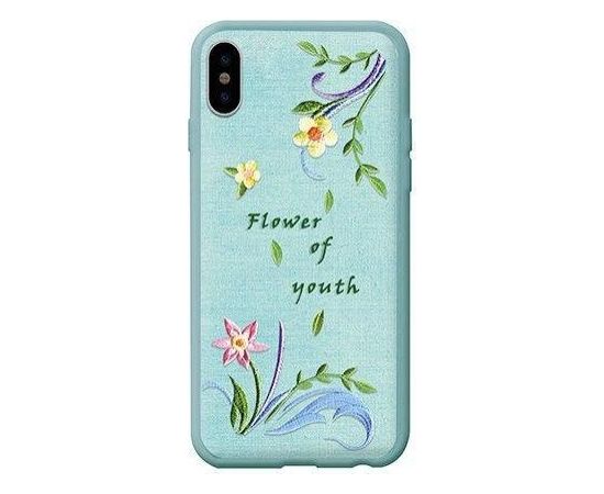 Devia Flower Embroidery Lanzh Aizmugurējais Silikona Apvalks priekš Apple iPhone X / XS Zaļš