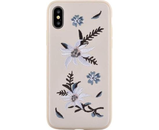 Devia Flower Embroidery Jalam Aizmugurējais Silikona Apvalks priekš Apple iPhone X / XS Balts