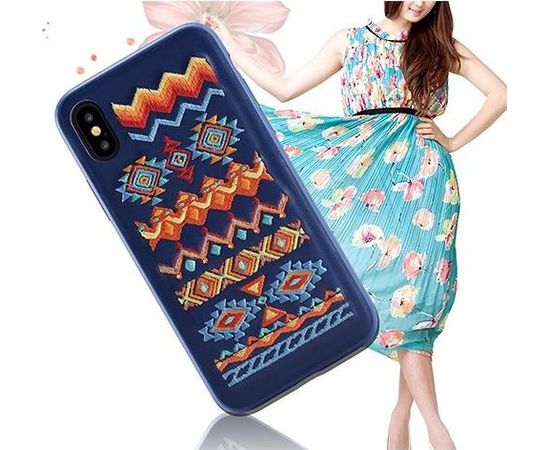 Devia Flower Embroidery Bohemian Силиконовый Чехол для Apple iPhone X / XS Синий