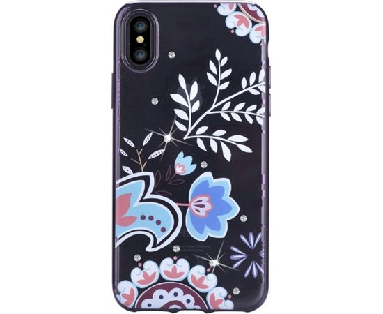 Devia Bloosom Aizmugurējais Silikona Apvalks ar Swarovski Kristāliem priekš Apple iPhone X / XS Melns