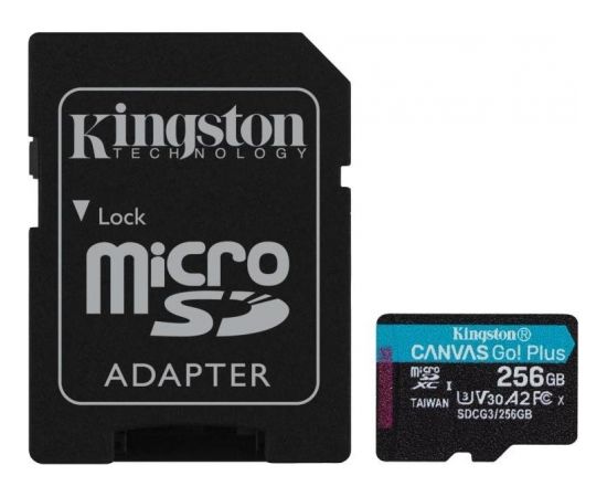 Kingston Canvas Go! Plus 256GB V30 A2 microSDXC 170MB/s + Adapter atmiņas karte