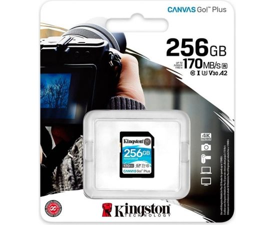 Kingston 256GB SDXC Canvas Go Plus 170R C10 UHS-I U3 V30 EAN: 740617301519