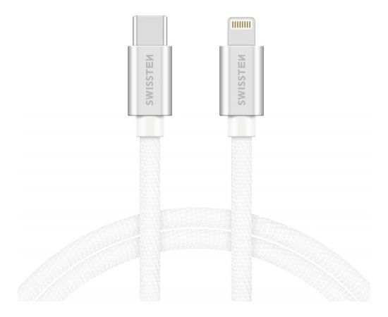 Swissten Textile Универсальный Quick Charge 3.1 USB-C на Lightning Кабель данных 1.2м Серебряный