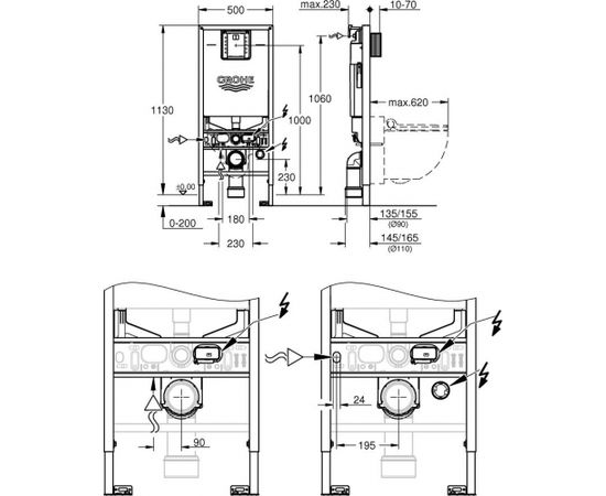 Grohe Rapid SLX 3in1 iebūvējams WC rāmis, 1.13m