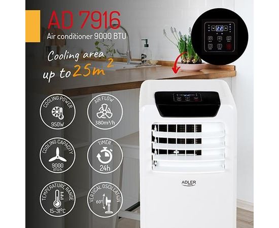 Adler AD 7916 White 2.6kW 9000 BTU Gaisa kondicionieris līdz 25m2