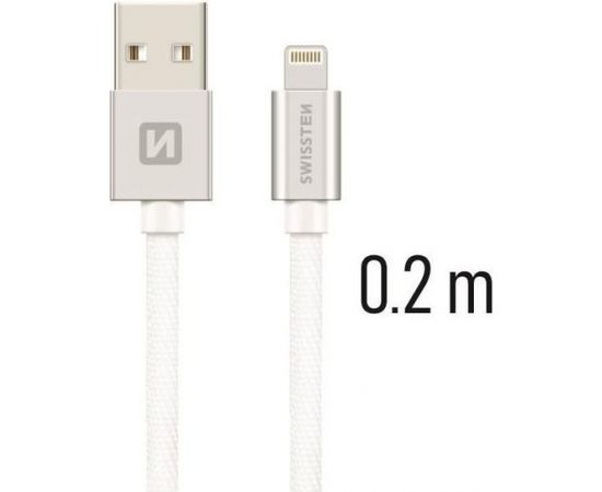 Swissten Textile Fast Charge 3A Lightning (MD818ZM/A) Datu un Uzlādes Kabelis 20 cm Sudraba