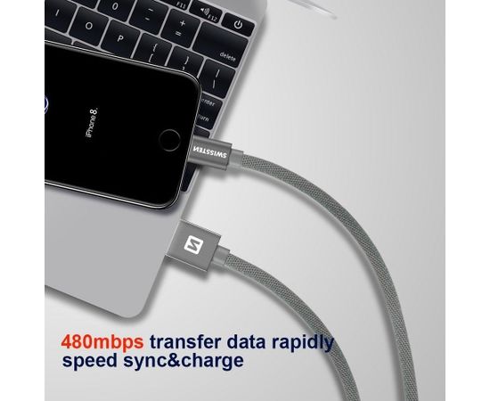 Swissten Textile Fast Charge 3A Lightning (MD818ZM/A) Кабель Для Зарядки и Переноса Данных 20 cm Серебряный