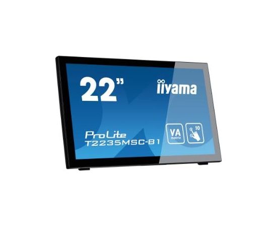Iiyama 21,5" PCAP 10P Touch Screen, 1920x1080, VA panel, Flat Bezel Free Glass Front, Speakers, VGA, DVI-D, DisplayPort, 225 cd/m², 3000:1 Static Contrast, 6ms, USB Touch Interface / T2235MSC-B1