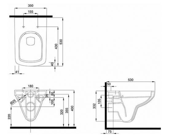 Kolo Nova Pro pie sienas piestiprināms WC  s Rimfree, taisnstūrveida, 53cm