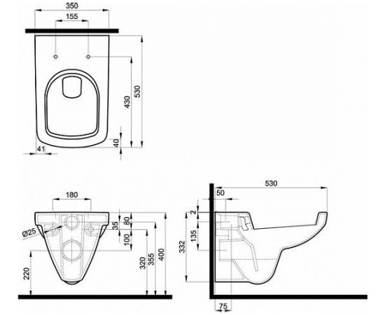 Kolo Nova Pro pie sienas piestiprināms WC  s, taisnstūrveida, 53cm