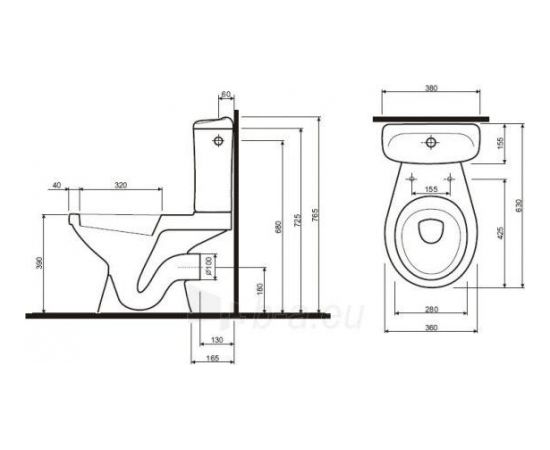 Kolo Idol WC  s ar horizontālu izvadu, tvertne 3/6l ar pievadu no apakšas, mīkstais vāks