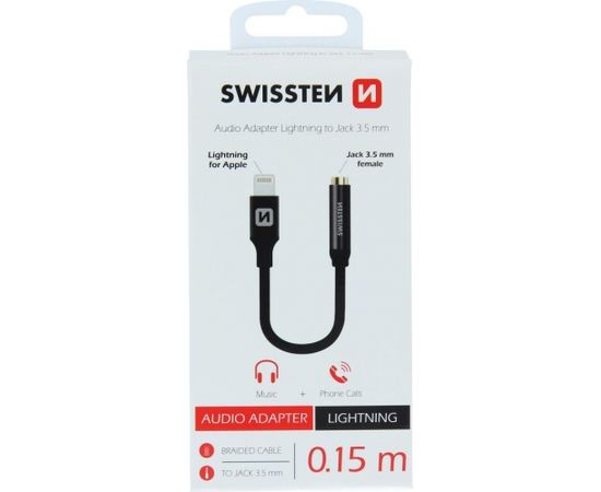 Swissten Lightning uz 3.5mm Audio Adapteris iPhone un iPad 15 cm Melns