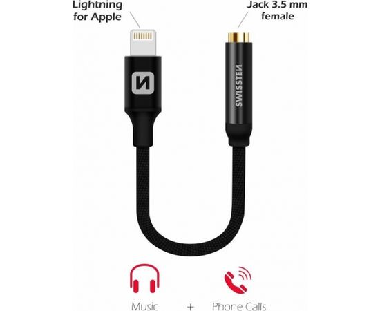 Swissten Lightning uz 3.5mm Audio Adapteris iPhone un iPad 15 cm Melns