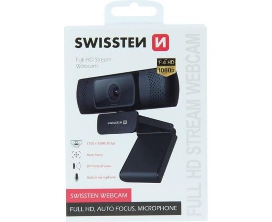 Swissten Full HD Web kamera ar Autofokusu USB 2.0 Melna