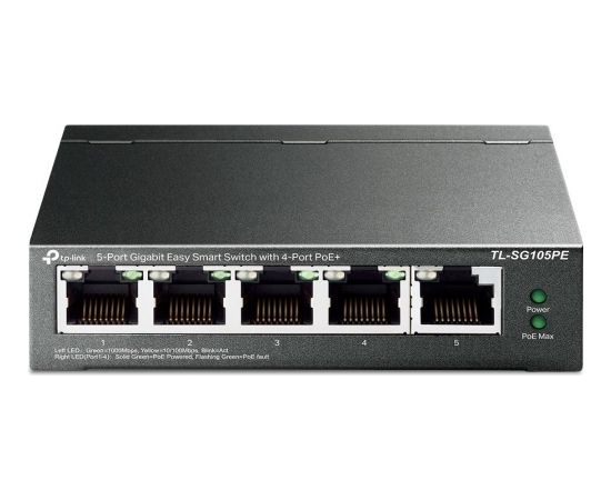 TP-Link TL-SG105PE Switch Unmanaged, Desktop, 5x10/100/1000Mbps ports, 4xPoE+ ports, PSU external, Steel case