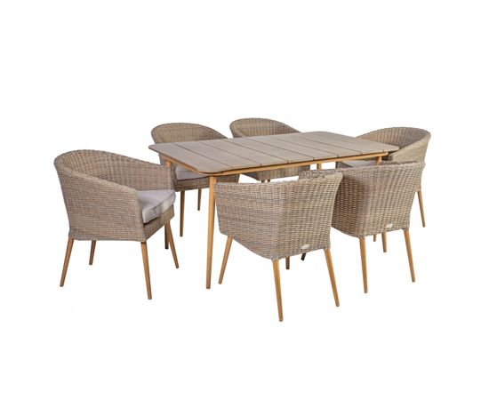 Садовая мебель NORWAY стол и 6 стула, столешница: искусственное дерево, алюминиевая рама, цвет: серо-бежевый/ тик