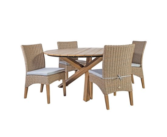 Dārza mēbeļu komplekts HENRY galds un 4 krēsli (10242) D150xH75cm, koks: eikalipts, apdare: eļļots