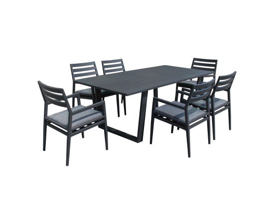 Dārza mēbeļu komplekts PHOENIX galds un 6 krēsli, tumši pelēks alumīnija rāmis, pelēki spilveni