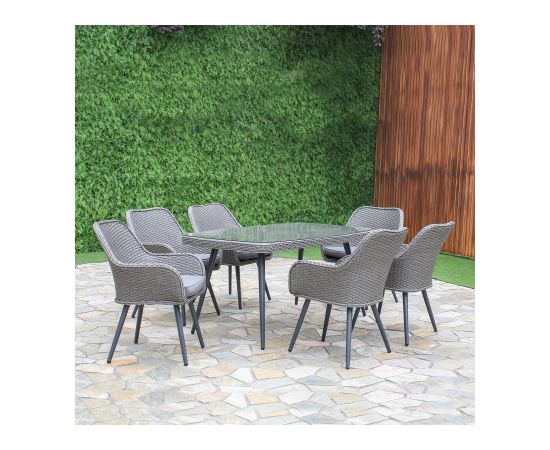 Комплект садовой мебели RETRO стол и 6 стульев (13698) темно-серый плетеный пластик