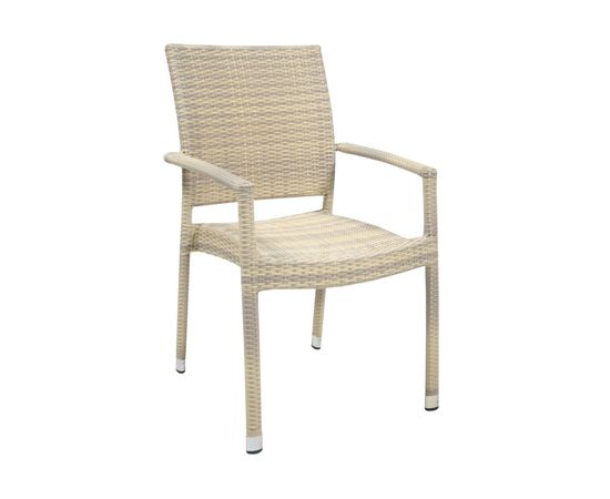 Krēsls WICKER-3, ar roku balstiem, 66x59xH92,5cm, rāmis: alumīnijs ar plastikāta pinumu, krāsa: bēšs