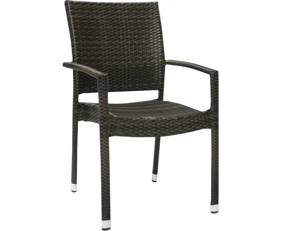 Krēsls WICKER-3 ar roku balstiem 60xD49,5xH92,5cm, rāmis: alumīnijs ar plastikāta pinumu, krāsa: tumši brūns
