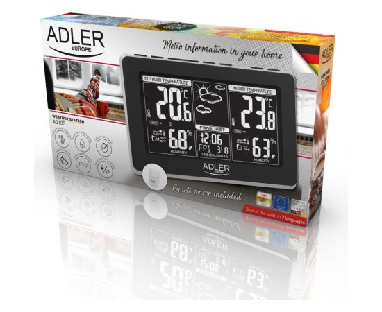 Adler Weather station AD 1175 Black, White Digital Display, Remote Sensor