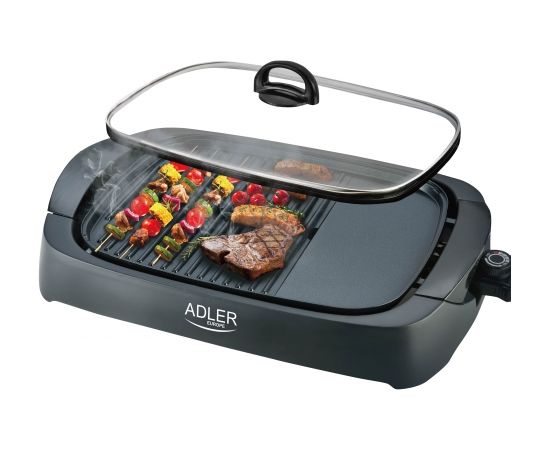 Adler Electric Grill AD 6610 3000 W, Black, Non-stick coating, Glass lid