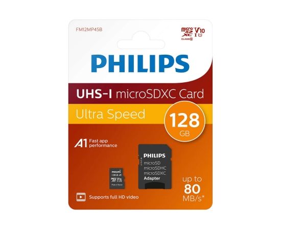 Philips Micro SDXC Card 128GB Class 10 UHS-I U1 + Adapter