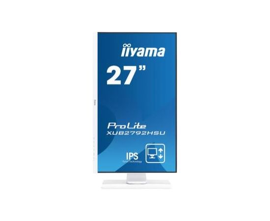 Iiyama 27" ULTRA SLIM LINE , 1920x1080, IPS-panel, 250 cd/m², Blue light + Flicker free, 13cm Height Adj. Stand, Pivot (rotation), Swivel, Tilt, Speakers 2x2W, Headphone connector / XUB2792HSU-W1
