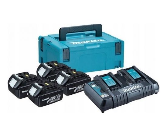 Makita zestaw zasilający 18V MAKPAC, BL1830Bx4+DC18RD (197970-3)