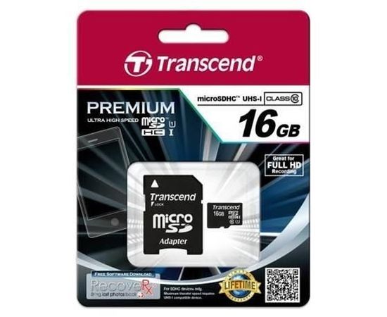 Memory card Transcend microSDHC 16GB UHS1 + Adapter