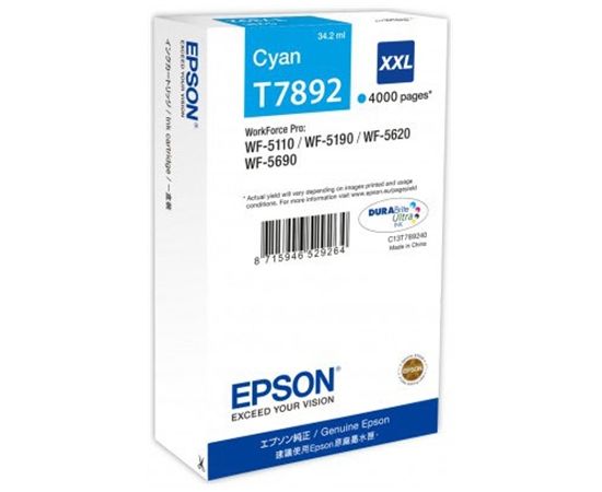 Epson T7892 XXL Ink Cartridge, Cyan